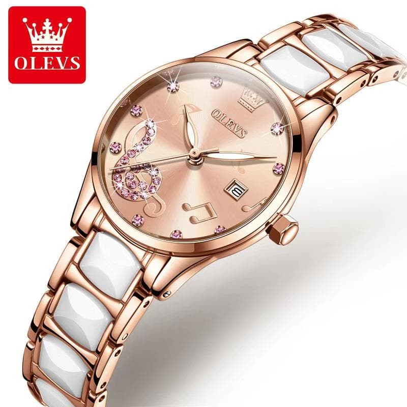 Olevs 3605 Fashion Diamond Ceramic Quartz Waterproof Watch For Ladies